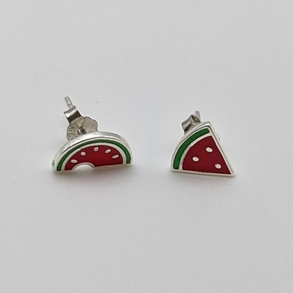 Watermelon asymmetrical sterling silver stud earrings - Picture 4 of 5